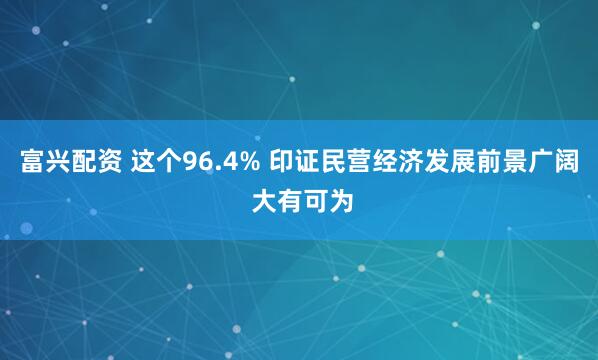 富兴配资 这个96.4% 印证民营经济发展前景广阔 大有可为